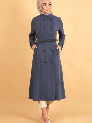 İndigo Deri Kemerli Kaşe Kaban İndigo Deri Kemerli Kaşe Kaban