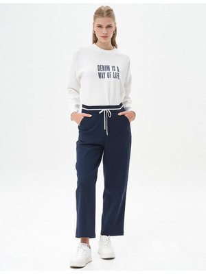 Beli Lastikli Bağcıklı Pantolon Koyu Lacivert