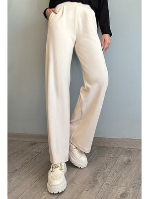 Pile Detay Bol Paça Ekru Pantolon Pile Detay Bol Paça Ekru Pantolon