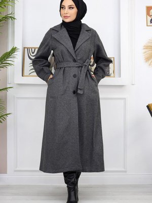 Antrasit Geniş Yaka Kaşe Kaban Antrasit Geniş Yaka Kaşe Kaban