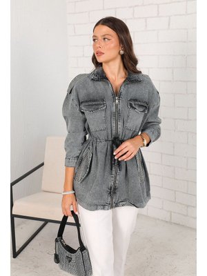 Antrasit Taşlı Kot Ceket