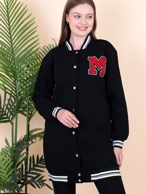 Siyah Üç Ip Şardonlu Uzun Kolej Ceket Tunik