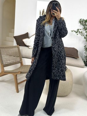 Siyah Tüylü Kaşe Efekt Astarsız Kaban