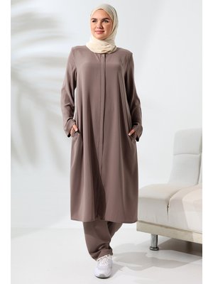 Sütlü Kahve Medine İpeği Hac Umre Kıyafeti İkili Takım Sütlü Kahve Medine İpeği Hac Umre Kıyafeti İkili Takım