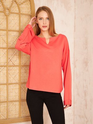 Mercan Ekstra Uzun Duble Kol / Yakası Yırtmaçlı Salaş Bluz Sweatshirt Mercan Ekstra Uzun Duble Kol / Yakası Yırtmaçlı Salaş Bluz Sweatshirt