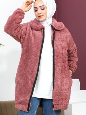 Fermuarlı Peluş Hırka Pudra Fermuarlı Peluş Hırka Pudra