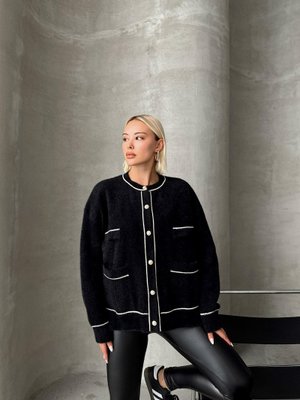 Siyah Bisiklet Yaka Simli Biye Detaylı Hırka