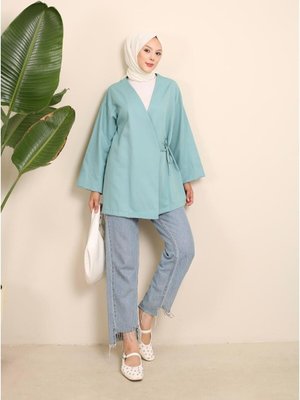 Yeşil Yandan Bağlamalı Kimono Tunik