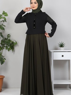 Haki Nakışlı Şifon Abiye Elbise Haki Nakışlı Şifon Abiye Elbise