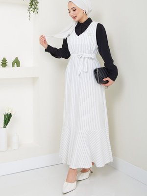 Beyaz Çizgili Jile Elbise Beyaz Çizgili Jile Elbise