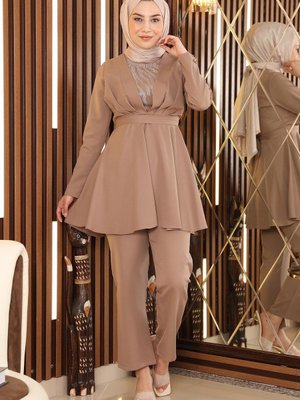 Vizon Taş Detaylı Kemerli Takım Vizon Taş Detaylı Kemerli Takım