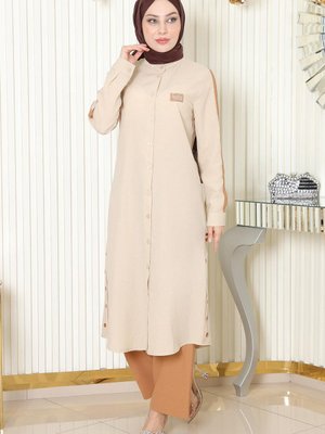 Bej Arma Detaylı Düğmeli Takım Bej Arma Detaylı Düğmeli Takım