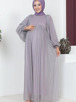 Gri Simli Şifon Hamile Abiye Elbise Gri Simli Şifon Hamile Abiye Elbise