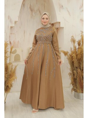 Kahverengi Karsu Krep Saten Abiye Elbise Kahverengi Karsu Krep Saten Abiye Elbise