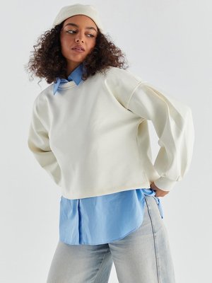 Balon Kol Kısa Scuba Tunik Ekru Balon Kol Kısa Scuba Tunik Ekru