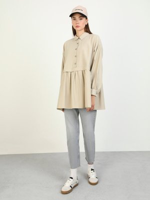 Vizon Belden Kesikli Pamuklu Poplin Bluz Gömlek Vizon Belden Kesikli Pamuklu Poplin Bluz Gömlek