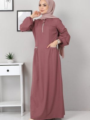 Gül Kurusu Fermuar Detaylı Elbise Gül Kurusu Fermuar Detaylı Elbise