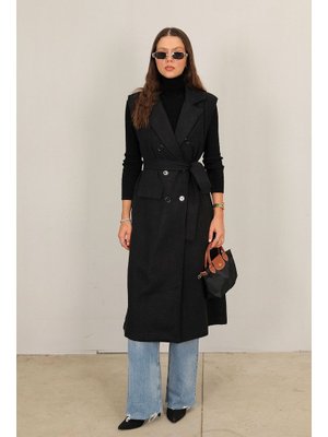 Siyah Kaşe Uzun Yelek