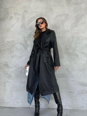 Siyah Kuşaklı Astarlı Deri Trençkot Siyah Kuşaklı Astarlı Deri Trençkot