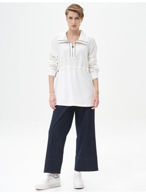 Bel Büzgülü Scuba Sweatshirt Optik Beyaz