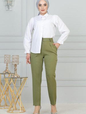 Yeşil Çift Düğmeli Pantolon Yeşil Çift Düğmeli Pantolon