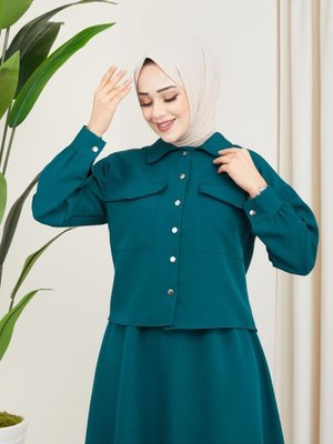 Double Krep Zümrüt Yeşili Etekli Takım Double Krep Zümrüt Yeşili Etekli Takım