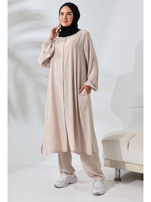 Krem Medine İpeği Hac Umre Kıyafeti İkili Takım Krem Medine İpeği Hac Umre Kıyafeti İkili Takım