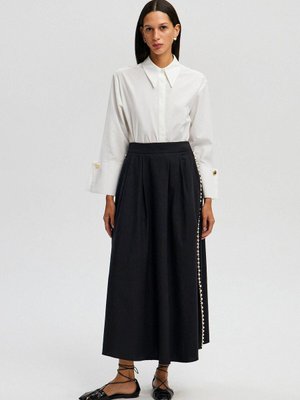 İnci Detaylı Keten Etek