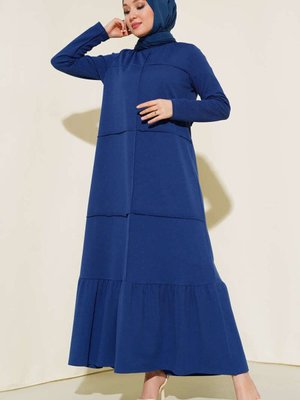 İndigo Önü Çımalı Geniş Elbise İndigo Önü Çımalı Geniş Elbise