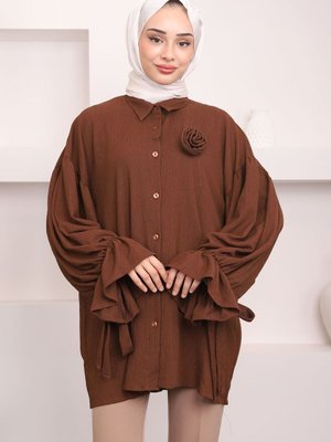 Kahverengi Kol Detaylı Bronşlu Gömlek Kahverengi Kol Detaylı Bronşlu Gömlek