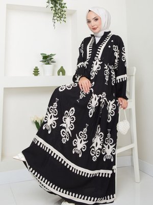 Siyah Etnik Desenli Elbise Siyah Etnik Desenli Elbise