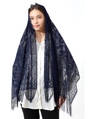 Lacivert Püsküllü Tül Şal Mevlüt Örtüsü Lacivert Püsküllü Tül Şal Mevlüt Örtüsü