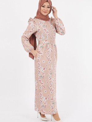 Vizon Çiçekli Kalem Elbise Vizon Çiçekli Kalem Elbise