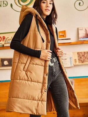 Sütlü Kahve Kapüşonlu Şişme Yelek Sütlü Kahve Kapüşonlu Şişme Yelek