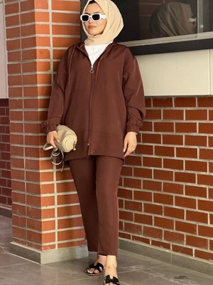 Fermuarlı Spor Takım Kahverengi