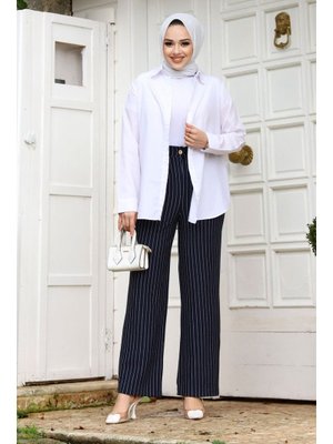 Lacivert Çizgili Palazzo Pantolon Lacivert Çizgili Palazzo Pantolon
