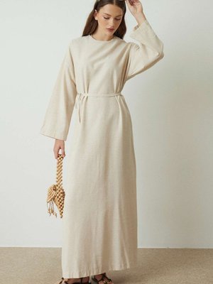 Basic Keten Naturel Elbise