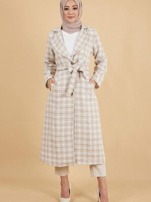 Taba Geniş Yaka Şanel Kumaş Kaşe Kaban