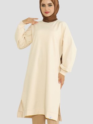 Balon Kol Uzun Tunik Boy Sweatshirt Krem Balon Kol Uzun Tunik Boy Sweatshirt Krem