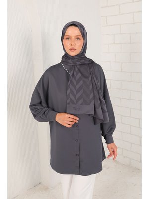 Antrasit Zikzak Desenli Şal