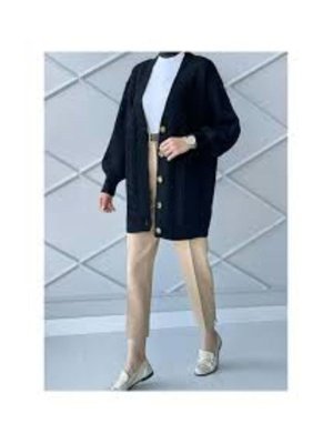 Kışlık Saç Örgü Kısa Triko Hırka Siyah