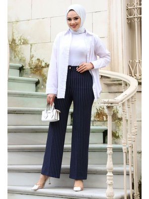 Lacivert Bol Paça Çizgili Pantolon Lacivert Bol Paça Çizgili Pantolon