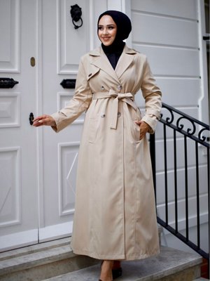 Kruvaze Yaka Astarlı Tam Boy Trençkot