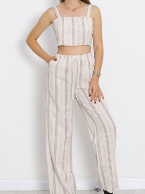 Keten Crop Takım Bejkahve Keten Crop Takım Bejkahve