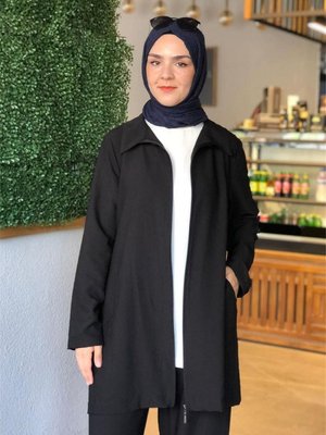 Kısa Fermuarlı Hırka Siyah