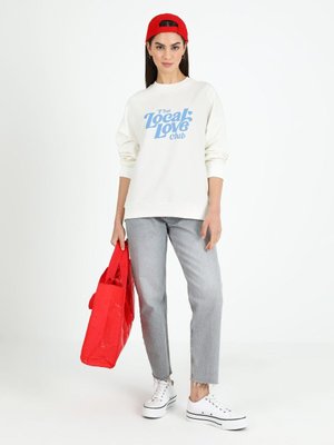 Baskılı Pamuklu Sweatshirt Kırık Beyaz Baskılı Pamuklu Sweatshirt Kırık Beyaz