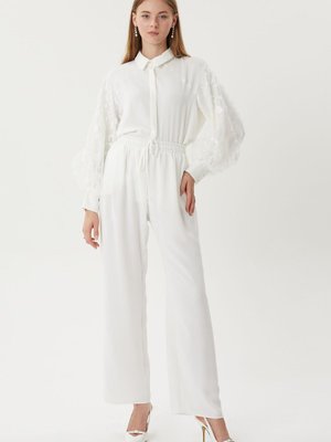 Şık Şeritli Krep Pantolon