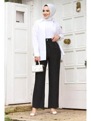 Siyah Çizgili Palazzo Pantolon Siyah Çizgili Palazzo Pantolon