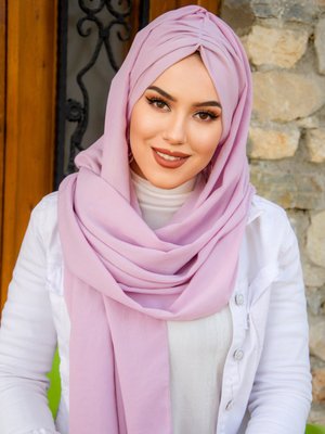 Pudra Pembe Büzgülü Hazır Şal