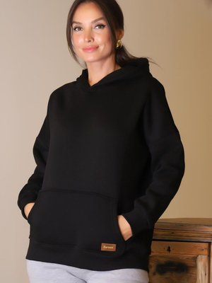 Siyah Kapüşonlu Uzun Kollu Sweatshirt